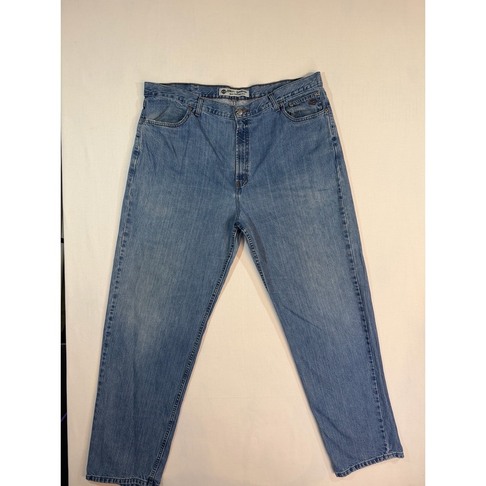 Vintage Harley Davidson Relaxed Leg Jeans Mens 44x31 Blue Denim Bar & Shield